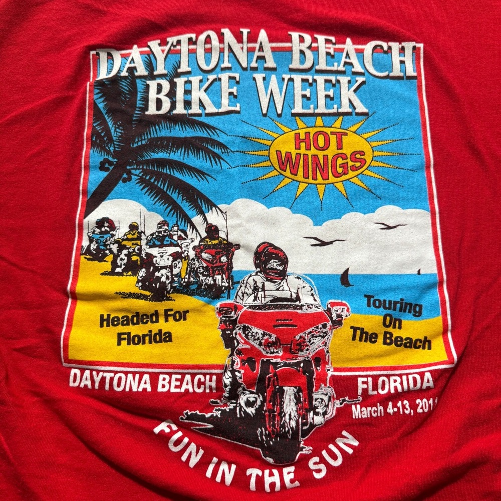 VTG Daytona Bike Week Shirt Mens‎ M Red 2011 Flames Hot Wings Beach Florida